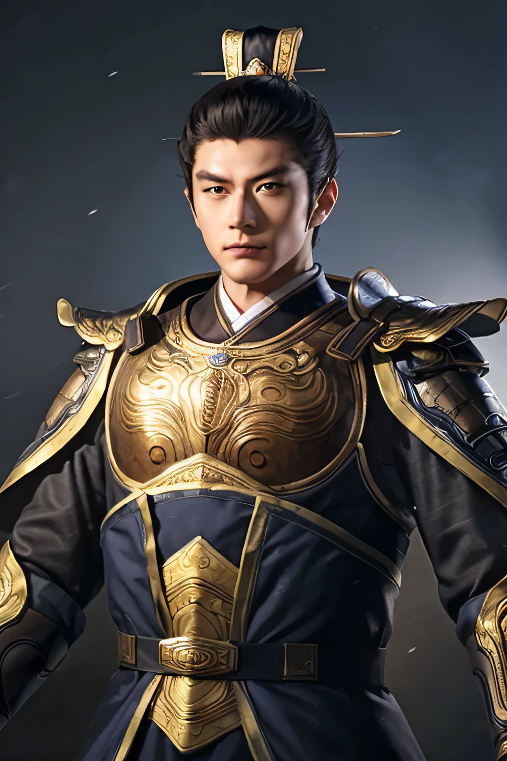 18 year old slim Chinese man, slim middle aged man,realistic,chinese_Armor,alone,Background of ancient chinese cities,detailed_eye,shoulder_Armor,(검은 eye),looking at viewer,(masterpiece:1.2), (best quality:1.2), perfect eye, perfect face, perfect lighting, (8K),(complete anatomy), Nee Shot