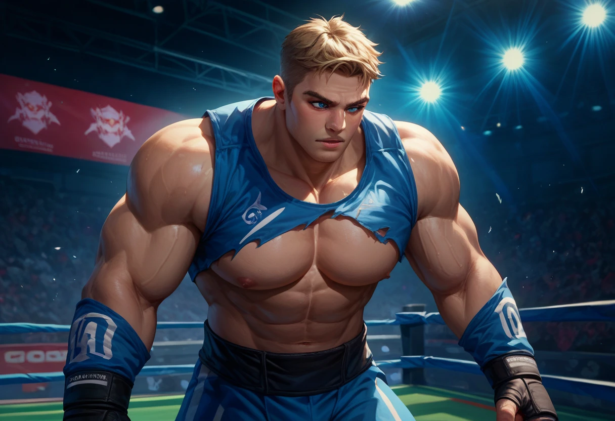 ((Bara)) 1boy, Muscled cute, slightly arrogant Colorado college frat jock bully teasing in his skimpy football gear, compact, tidy small and realistic bulge. He looks like Ron Desantis (pouty lips); crop top, skintight fabric, covered pecs (side pec, pec cleavage), exposed abs, perfect hands, realistic, fingerless gloves