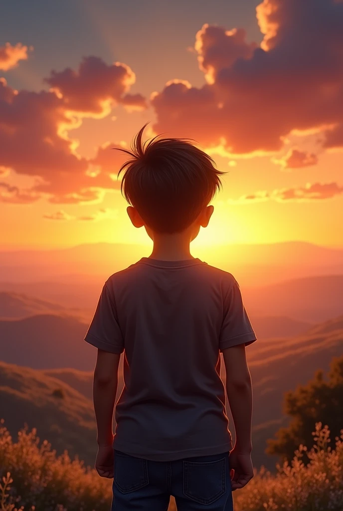 Boy back side pic with sun