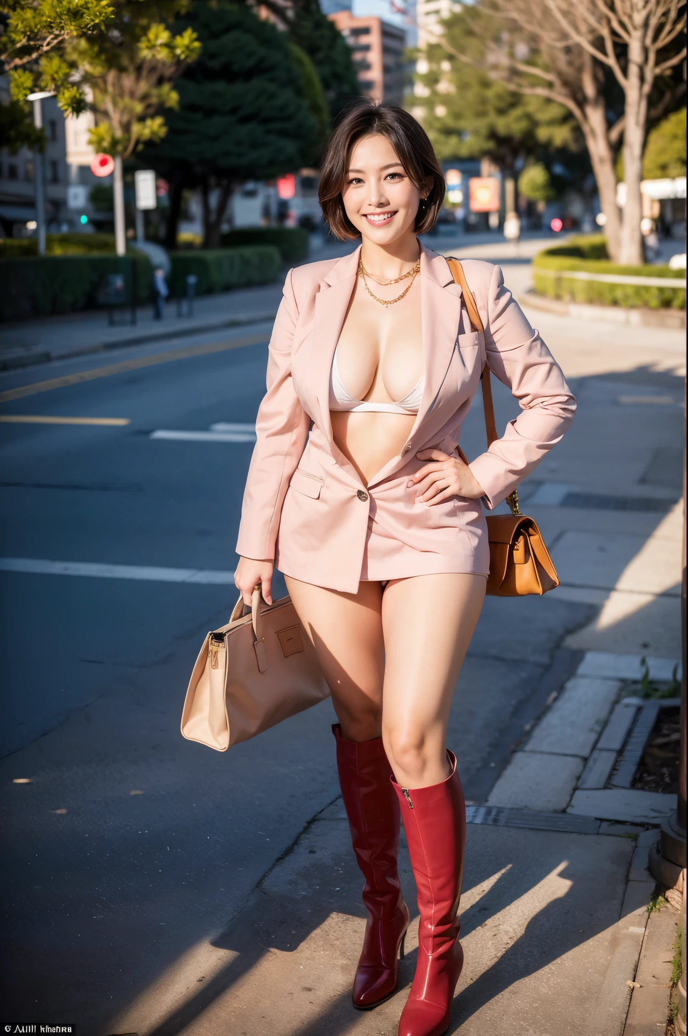 (RAW Photos:1.2), (Realistic:1.4),Beautiful detailed woman,非常にBeautiful Eyesと顔, Beautiful Eyes, Very detailed,High resolution, Very detailed,highest quality,Awareness-raising,Unified,8k wallpaper,masterpiece,highest quality,1 female,alone,rich,Whole Body Ezbian,（Standard body type）、（D cup breasts：1.1）,There&#39;Foot meat,Narrow waist,alone,（Red Raincoat、Red Rain Boots）,jewelry necklace short hair,A kind smile,A dignified atmosphere,black eye,Realistic,Suzhou Garden , (Morning Garden:1.1)、（Rainfall:1.5)
