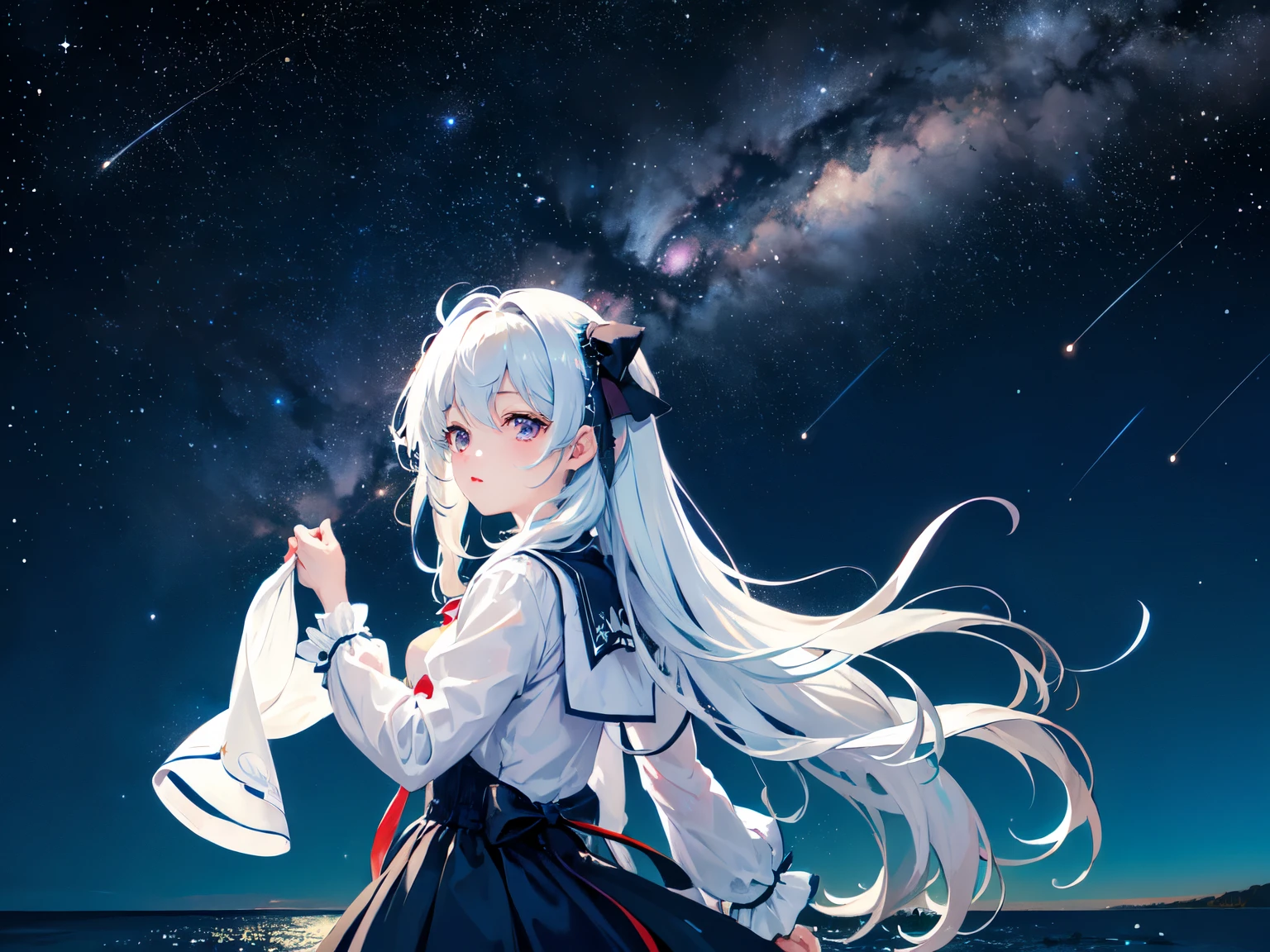 [(Starry sky background:1.5),::5],
 Midshot , 
//
masterpiece,  High Quality ,  Hi-Res,   No people , You can see the ocean, Very beautiful、Galaxy and Stars 々,Light up beautifully 、I can see a few clouds、