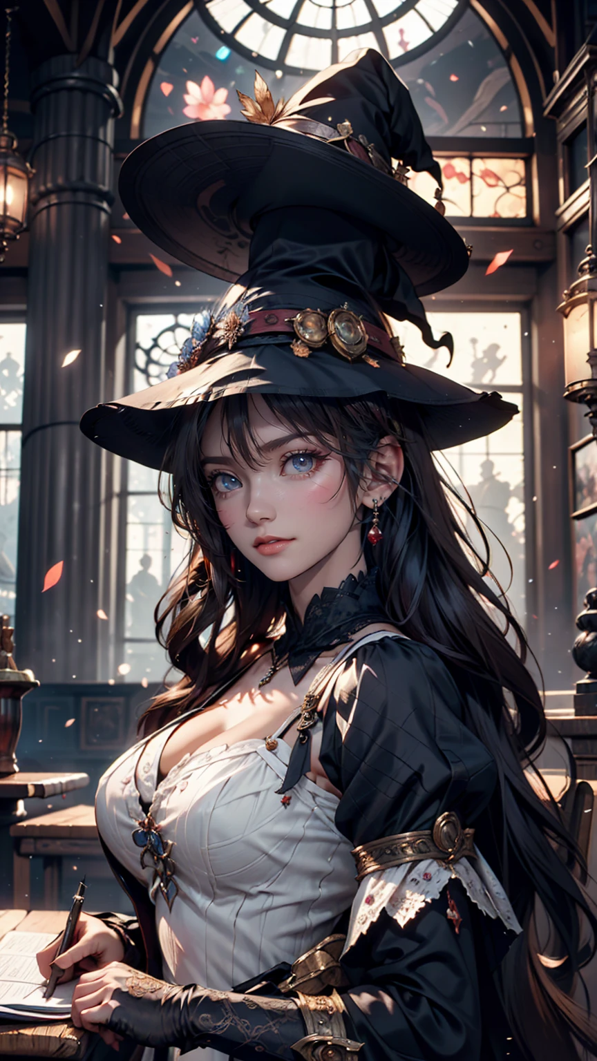 A teenage boy joins a witch coven and magically transformed into a cute female witch apprentice, experiencing a gender-bending ritual. She now has enchanting pink eyes and long black hair. Her pretty face has soft feminine features and she has lipstick gloss applied on her lips. This new girl is joyful and smiling. She absolutely loves her new identity, embracing the gift of femininity bestowed upon her. Her appearance is striking, adorned in a stunning black Victorian dress with intricate details, a corset and voluminous skirt fitting for a maiden of witchcraft. She also wears a pair of high heels. Completing the look, she wears a pointy hat, symbolizing her newfound magical abilities. The artwork depicts the new girl surrounded by an aura of magic and mystery, radiating an aura of confidence and empowerment. The image showcases an artistic style that combines elements of fantasy and realism, highlighting the intricate details of the boy's transformation into a girl. The color palette leans towards pastel shades, enhancing the whimsical and enchanting atmosphere. The lighting in the scene is soft and dreamy, casting a captivating glow on the girl and emphasizing the magical elements. This artwork is of the best quality, with ultra-detailed features and a photorealistic depiction. It captures the imagination and evokes a sense of wonder, inspiring viewers to embrace their own unique identities and embrace the magic within themselves.
