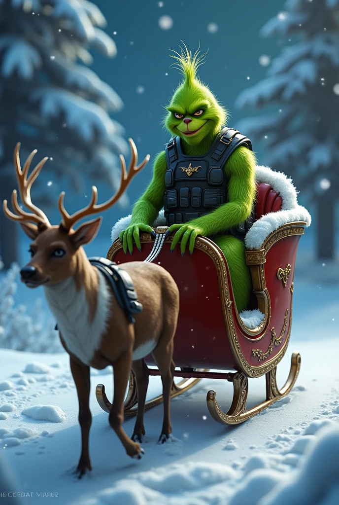 Claymation. (Vladimir Putin) as the Grinch who stole Christmas, standing on Russian Tank
