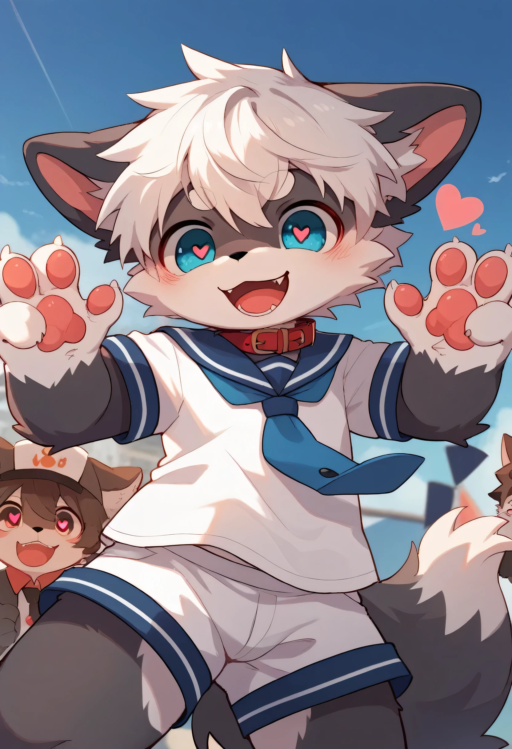  very detailedな, very detailed, gray fur white hair ,******,male, excited to see bones , wolf fur,Excited,participate, cute face, fluffy fur like one,Horny boy,cute ears ,Fluffy Ears ,Fluffy Ears ,Show me a paw ,Red collar, in front of everyone,Tie the husband's , cute fur boy , boy, heart eyes,Horny boy , black back , blush nose ,Alone,Droopy ears, white shorts ,Blue Sailor Suit