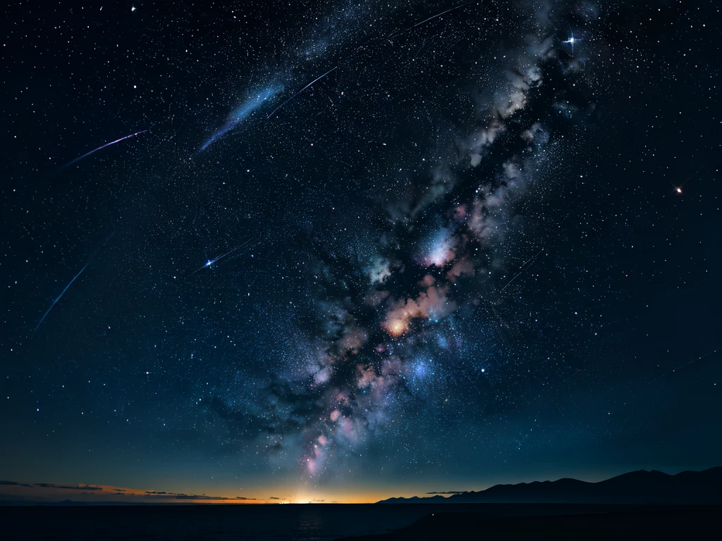 [(Starry sky background:1.5),::5],
 Midshot , 
//
masterpiece,  High Quality ,  Hi-Res,   No people , You can see the ocean, Very beautiful、bright galaxies and stars々,Light up beautifully 、I can see a few clouds、