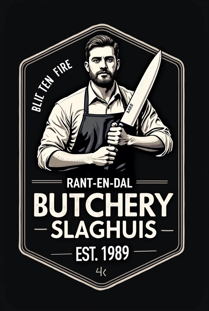 Create a professional and impactful logo for a butcher shop. The design should incorporate elements related to meat, like a piece of meat or a butcher knife. Use colors that convey quality and trust, like reds and shades of brown. The butcher shop name should be clearly visible and written in a font that conveys robustness and tradition. The logo style should be modern, but with a classic touch that highlights the experience and tradition of the trade