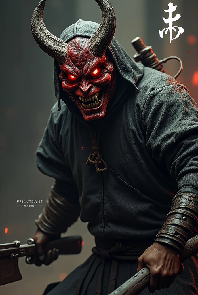 remake the oni demon mask, 2 big white teeths, mask,