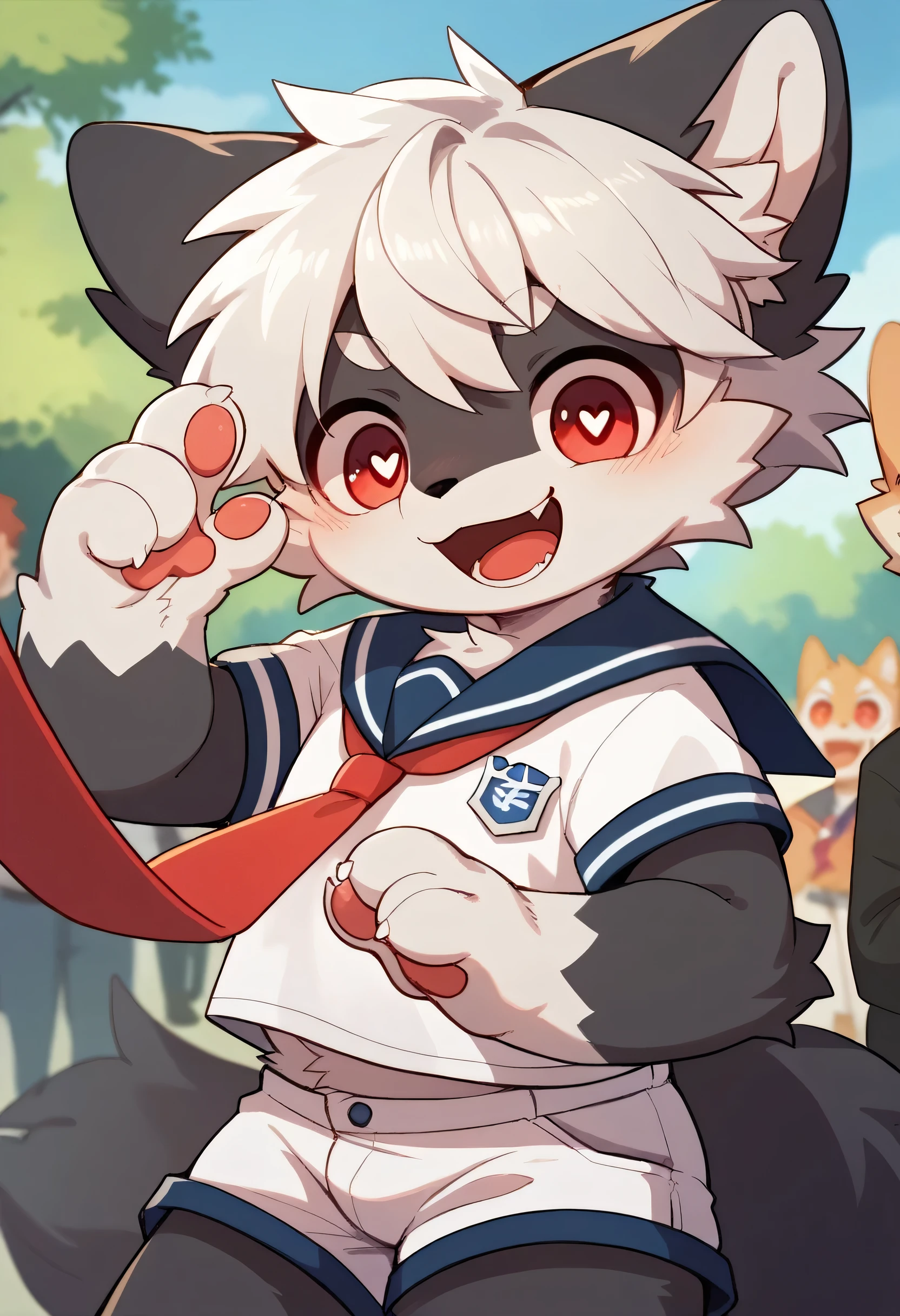  very detailedな, very detailed, gray fur white hair ,Age 15,male, excited to see bones , wolf fur,Excited,participate, cute face, fluffy fur like one,Horny boy,cute ears ,Fluffy Ears ,Fluffy Ears ,Show me a paw ,Red collar, in front of everyone,Tie the husband's , cute fur boy , boy, heart eyes,Horny boy , black back , blush nose ,Alone,Droopy ears, white shorts ,Blue Sailor Suit