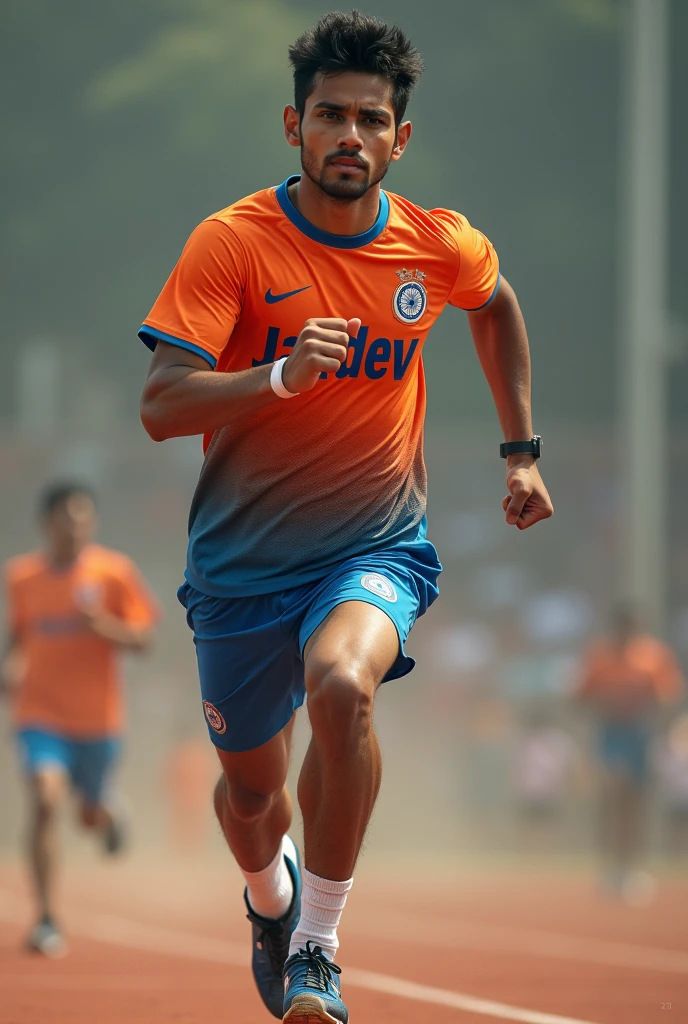 India in blue color design jersey on olympic track