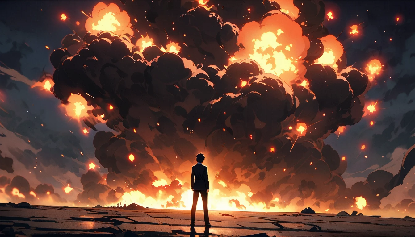 Makoto Shinkai artstyle, nuclear bomb, nuclear explosion, mushroom cloud, explosion, Tokyo, Japan, apocalypse, end of times, ominous, foreboding, dread