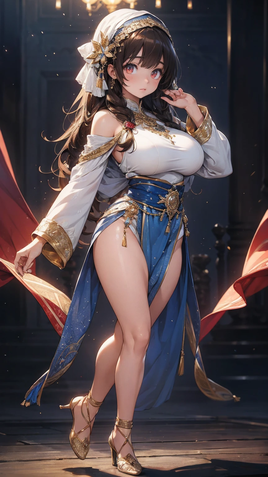 Replace the people in the picture，8k，ultra high resolution，ultra high definition，masterpiece，perfect face，supermodel，Delicate skin，[[[muscle]]]，high ponytail，huge breasts，(((Anatomically correct)))，