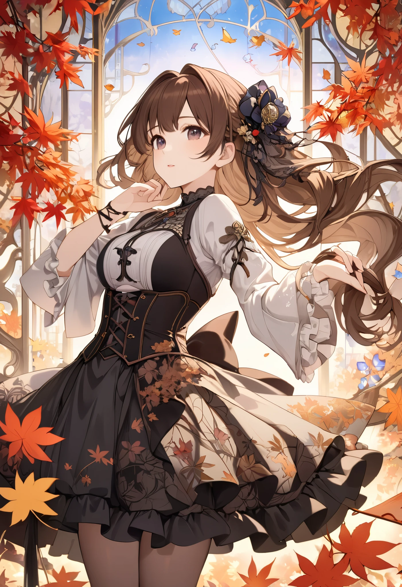 an image of a beautiful woman with light brown hair and brown eyes pouting angry wearing black floral dress