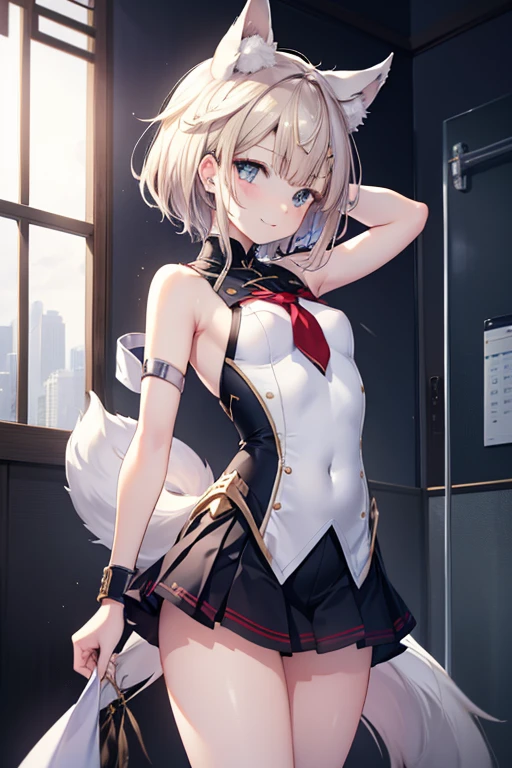 shower、,smile、blonde、 Combat Uniforms、  silver hair、Long hike at sea 、 、 my back is very small 、、 small breasts、Show me your armpits、exterior: 、Shoulder Bare、 my butt is ejaculated 、 sexy thighs、 beautiful legs with tails、Usual hairstyle、 best quality,  Hi-Res,  Unity 8K Wallpaper, (shape:0.8), ( beautiful eyes:1.6),  extremely detailed face,  full light,  extremely detailed CG, (  perfect hands, perfect anatomy),