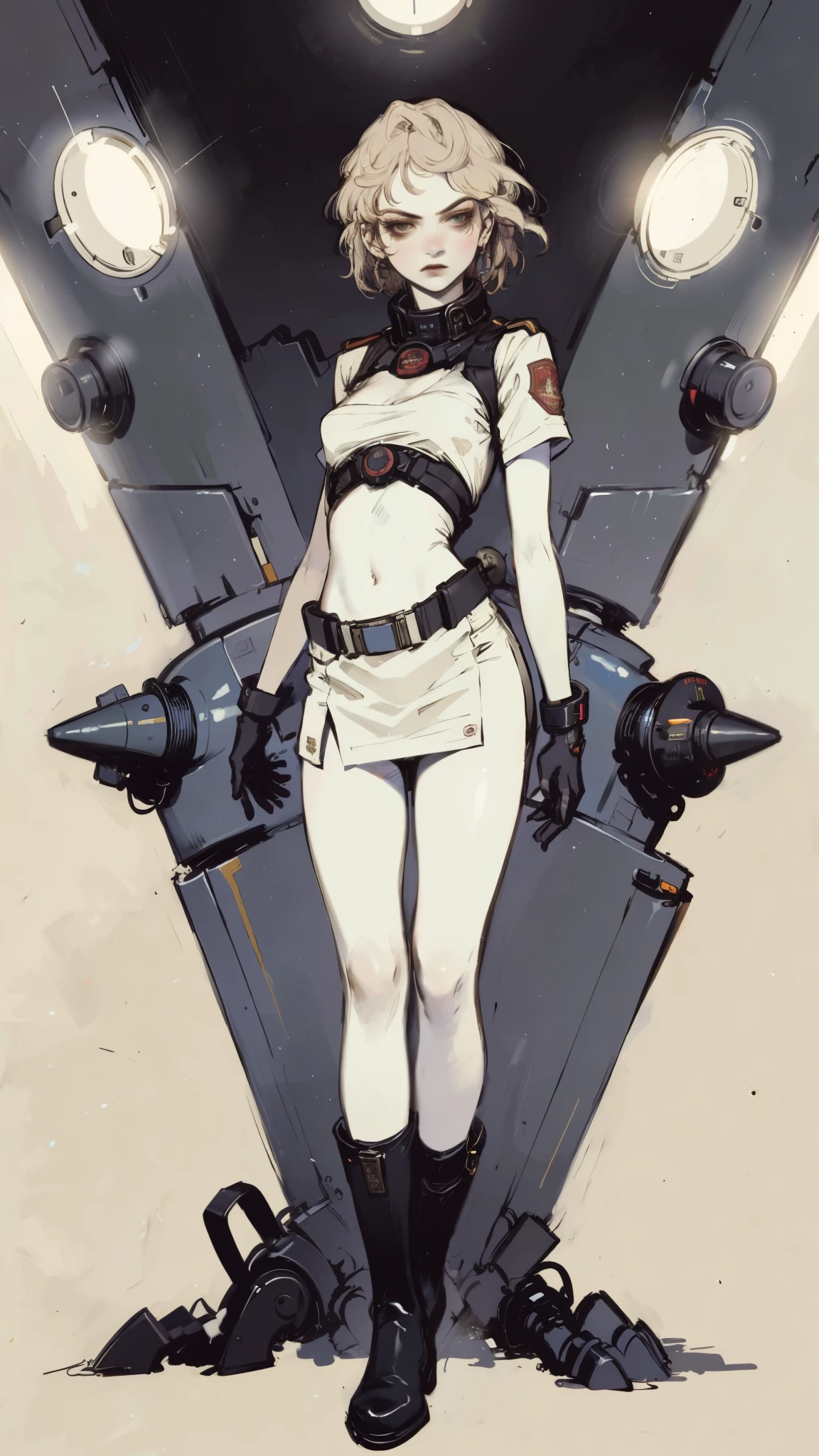 tartan scarf around neck, plaid scarf, (a little bit chubby: 1.7) wide , thick thighs, thick body, anatomically correct, (head to toe: 2.0), (full body image: 1.9), 1girls, solo, (Casshern: 1.6), extremely stylized, deviant art, masterpiece, highly detailed, bright eyes, detailed eyes, expressive detailed eyes, wide eyed, detailed pupils, futuristic, ((1950s scifi helmet)), ((pointy helmet)), Rubber Gloss, white pants, blush, (white rubber skinsuit:1.4), white boots, blush, small , ((nipping out:1.5)), (((nipping out))), lots of freckles, super textured detailed skin, entire body image, full body shot, nvinkpunk, professional photograph of alexander_skarsgard,