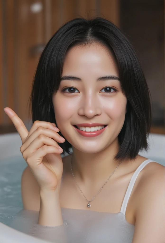 A sexy Japanese beauty lies in the bathtub