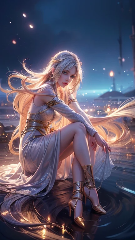 ( best quality, Realistic, photo-Realistic:1.37),  bright color , Smooth curves,   soft writing,  anime style, Long flowing hair, Fine eyes and lips,  captivating gaze ,  Complicated clothes ,  Fantasy Background ,  Dreamy Atmosphere .