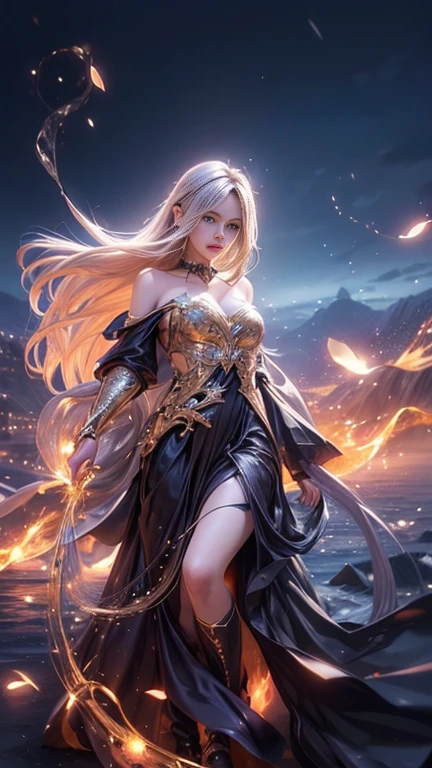 (   best quality, Realistic, photo-Realistic:1.37),    bright color , Smooth curves,     soft writing,  Anime Style, Long flowing hair, Beautiful eyes and lips,   sight  ,   black dress,    fantasy background ,    Dreamy Atmosphere .Slowly Walking Multi View  ,   widescreen , far and near method,  Backlight , 