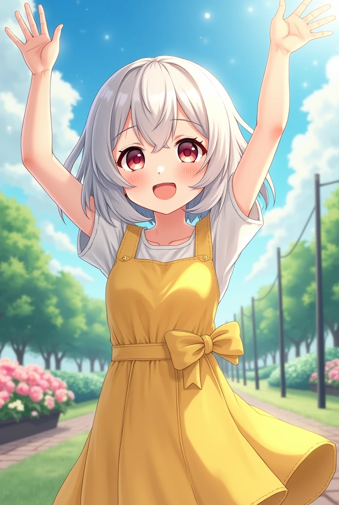 nude, loli, flat chest, outside, playing, open mouth, smiling, laughing