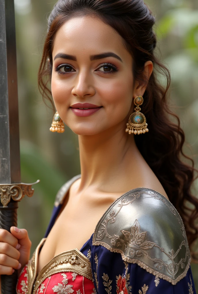 a beautiful detailed girl with shraddha kapoor as wonder woman, taking a sword in her hand, in a battleground, extremely detailed face, beautiful eyes, beautiful lips, longeyelashes, intricate armor, detailed clothing, dramatic lighting, epic fantasy landscape, cinematic composition, dramatic colors, photorealistic, 8k, high quality, masterpiece