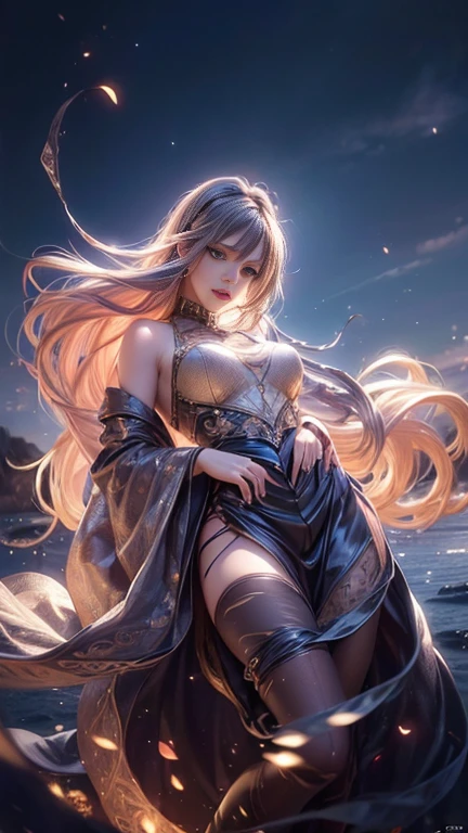 (   best quality, Realistic, photo-Realistic:1.37),    bright color , Smooth curves,     soft writing,  Anime Style, Long flowing hair, Beautiful eyes and lips,   sight  ,   black dress,    fantasy background ,    Dreamy Atmosphere .Slowly Walking Multi View  ,   widescreen , far and near method,  Backlight , 