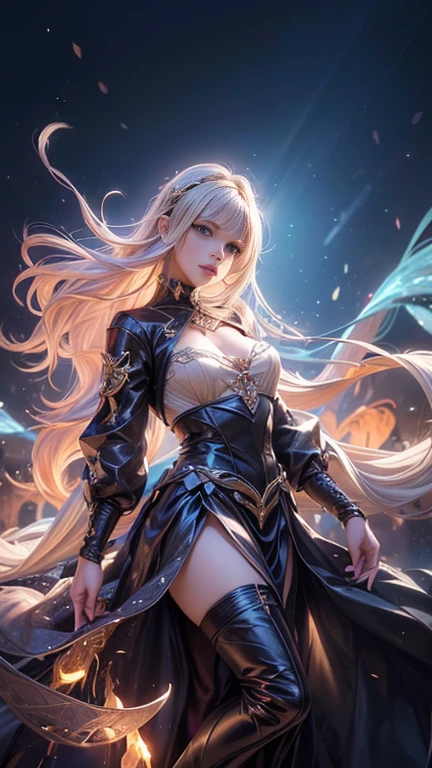 (   best quality, Realistic, photo-Realistic:1.37),    bright color , Smooth curves,     soft writing,  Anime Style, Long flowing hair, Beautiful eyes and lips,   sight  ,   black dress,    fantasy background ,    Dreamy Atmosphere .Slowly Walking Multi View  ,   widescreen , far and near method,  Backlight , 