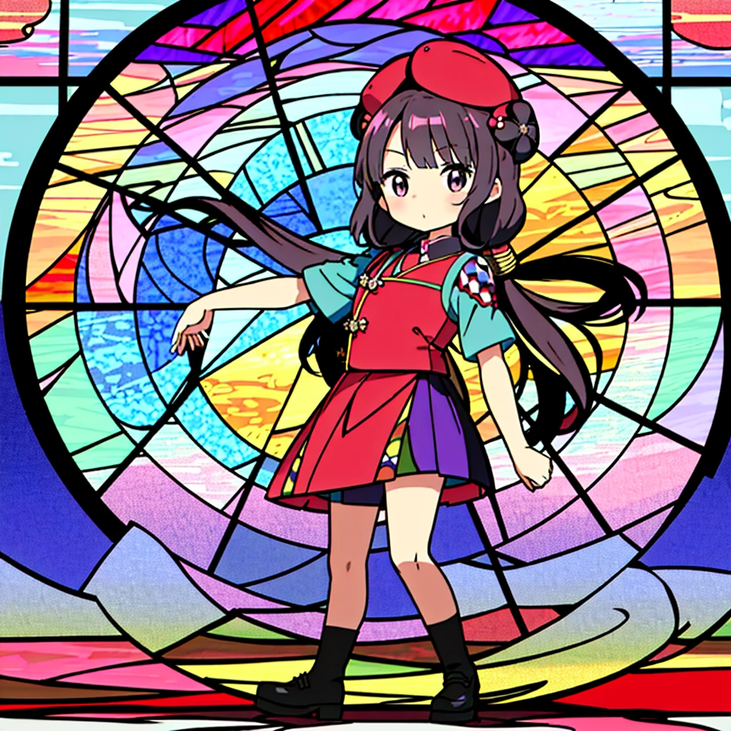  best quality、 Supreme Masterpiece、(Chibi:1.15), girl,( Smooth Long Hair :1.2),( colorful and gorgeous atmosphere like stained glass:1.25),(Outfits inspired by military uniforms :1.25),(Cute stuffed animal:1.3),Katsushika Hokusai's background 