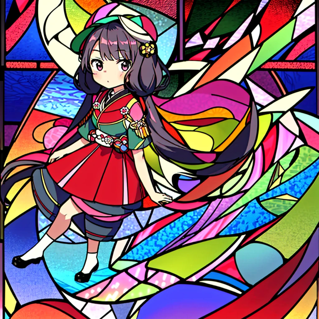  best quality、 Supreme Masterpiece、(Chibi:1.15), girl,( Smooth Long Hair :1.2),( colorful and gorgeous atmosphere like stained glass:1.25),(Outfits inspired by military uniforms :1.25),(Cute stuffed animal:1.3),Katsushika Hokusai's background 