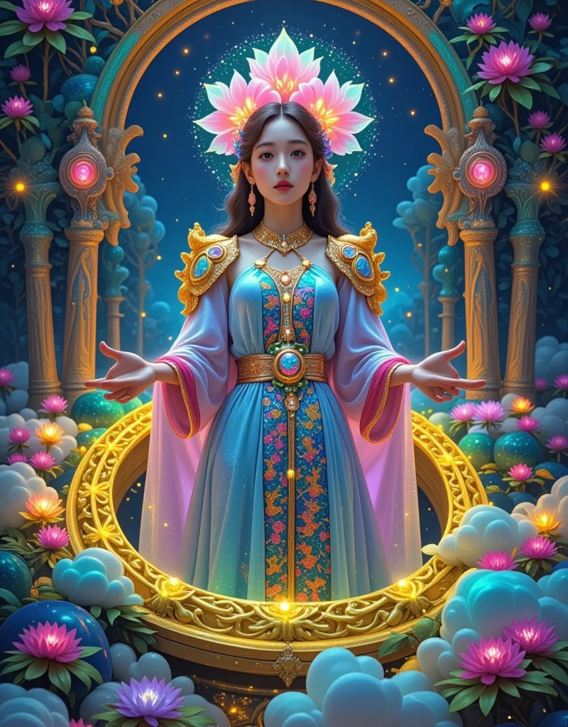 masterpiece， Top Quality ，(Cool colors:1.2)，Luminescence，火焰Luminescence，金属Luminescence， best quality ， Official Art ，( beautiful and aesthetic :1.2)，(1 Girl)，Full body shot，from head to foot， extremely detailed eyes ，(Fractal Art:1.3)，  colorful ，The most detailed，(Perfect face shape)， With Sword Thongs ，hdr，( white cape gold thread :1.2)，Star，(Light lines)， eye-catching visual effects，(Dynamic Stripes，Luminescence轨道:1.2)， bright colors ，(Phoenix breastplate， Phoenix combat boots ， wind-colored stockings )，(Dragon helmet )， extremely detailed and complex ，grace，gorgeous，Hyper-Reality， ultra-detailed ， Rococo style ， game scene ，Vintage Dark， cyberpunk ，Skin radiance，Braid