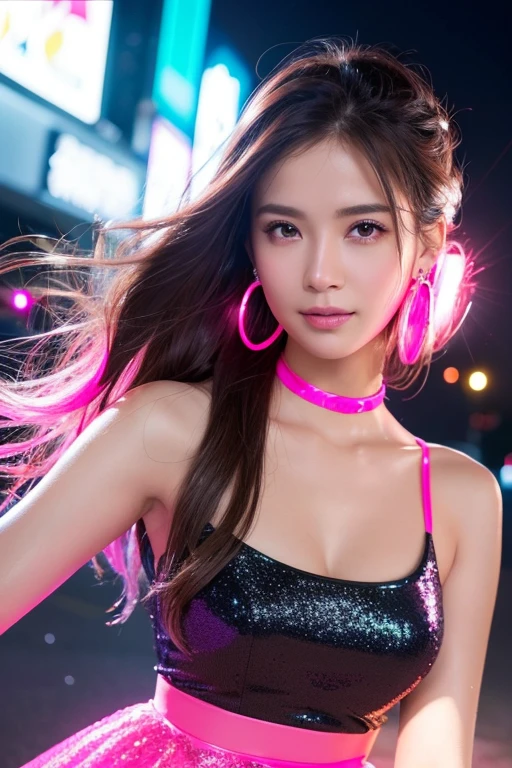 Tzuyu 1, woman, (Realistic), (Hyperrealism), (photoRealistic), Written boundary depth, eye make up:0.7 (whole body:1.8), (Large Bust),(Tight waist), Observe the audience,