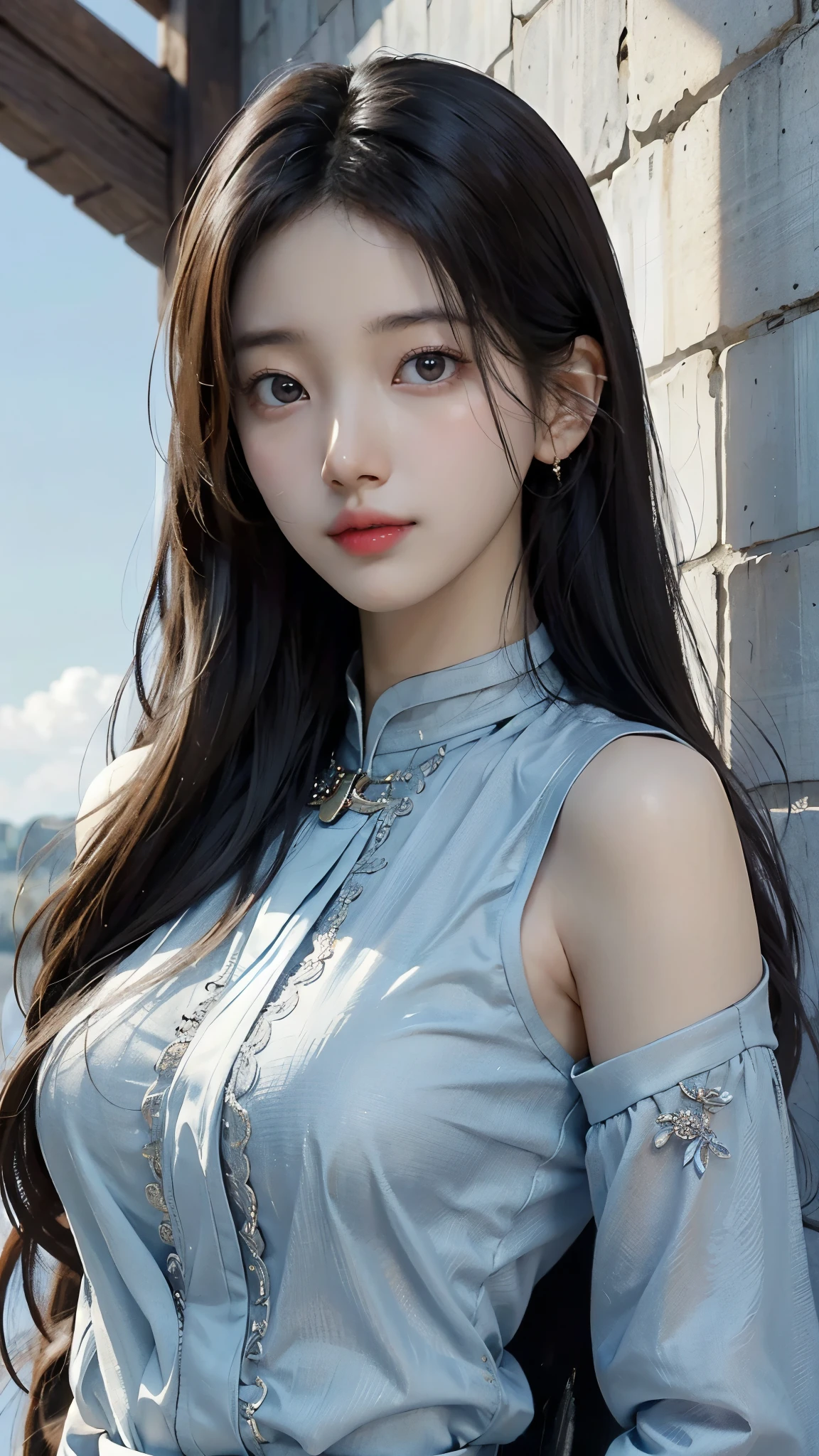 (masterpiece), (top class), (highly detailed), (illustration), (1girl), looking at the viewer, (interview), beautiful detailed eyes, delicate and beautiful face, floating, (high saturation), (shining), blue sky, bright and beautiful face, the skin is young and radiant, fair and radiant, the best appearance, very beautiful, big eyes shine with transparent sky blue light, beautiful and wonderful beautiful girl,