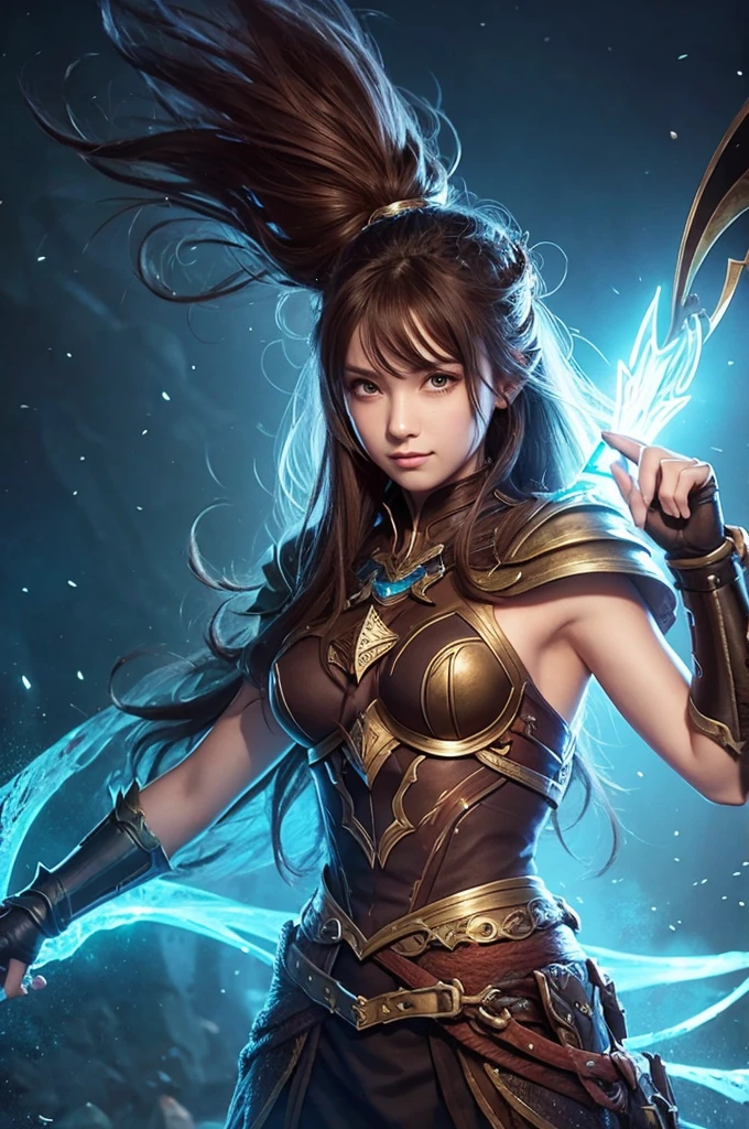 Mulher, melhor qualidade 8k, photo-realistic, shocking lighting, Sombreamento realista, (((jogando League of Legends)))