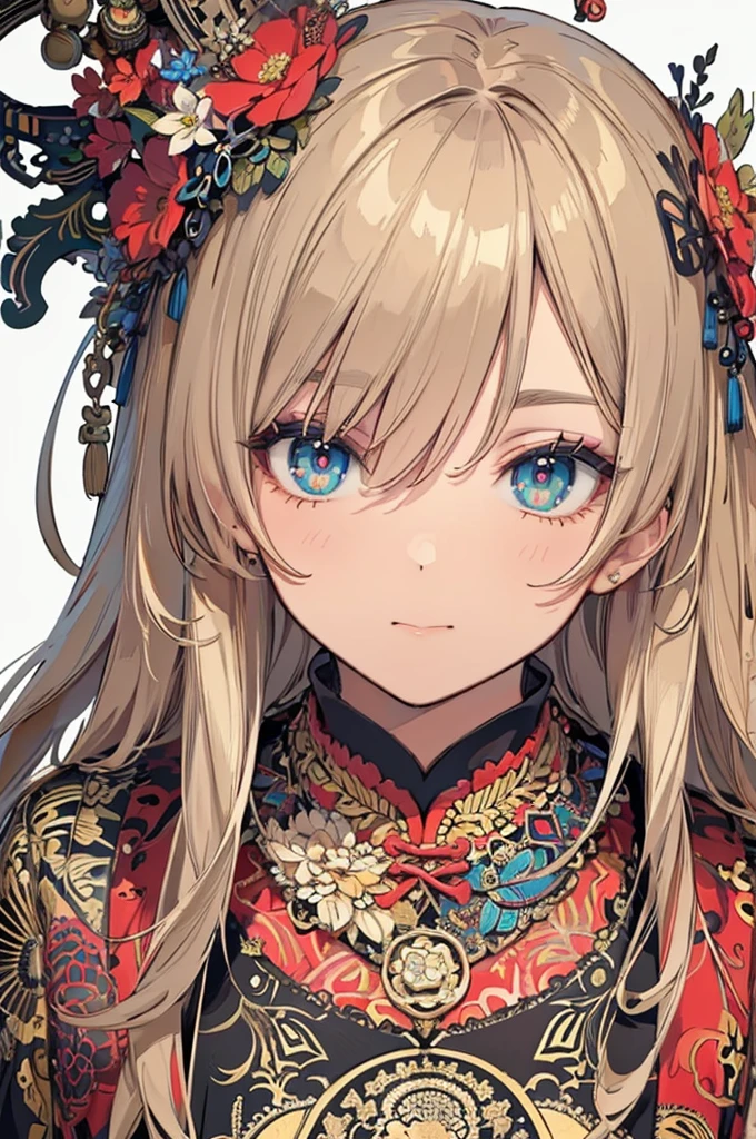 Official Art, wallpaper, Very detailed, (((Very detailed eyes and face))), Shut your mouth., masterpiece, highest quality, Realistic portraits, (ZenTangle, Mandala, Tangle, EnTangle), Complex clothing, Very detailed, Dynamic Angle, The most beautiful form of chaos, elegant, Brutalist Design, Vibrant colors, Romantic Chinese Flowers