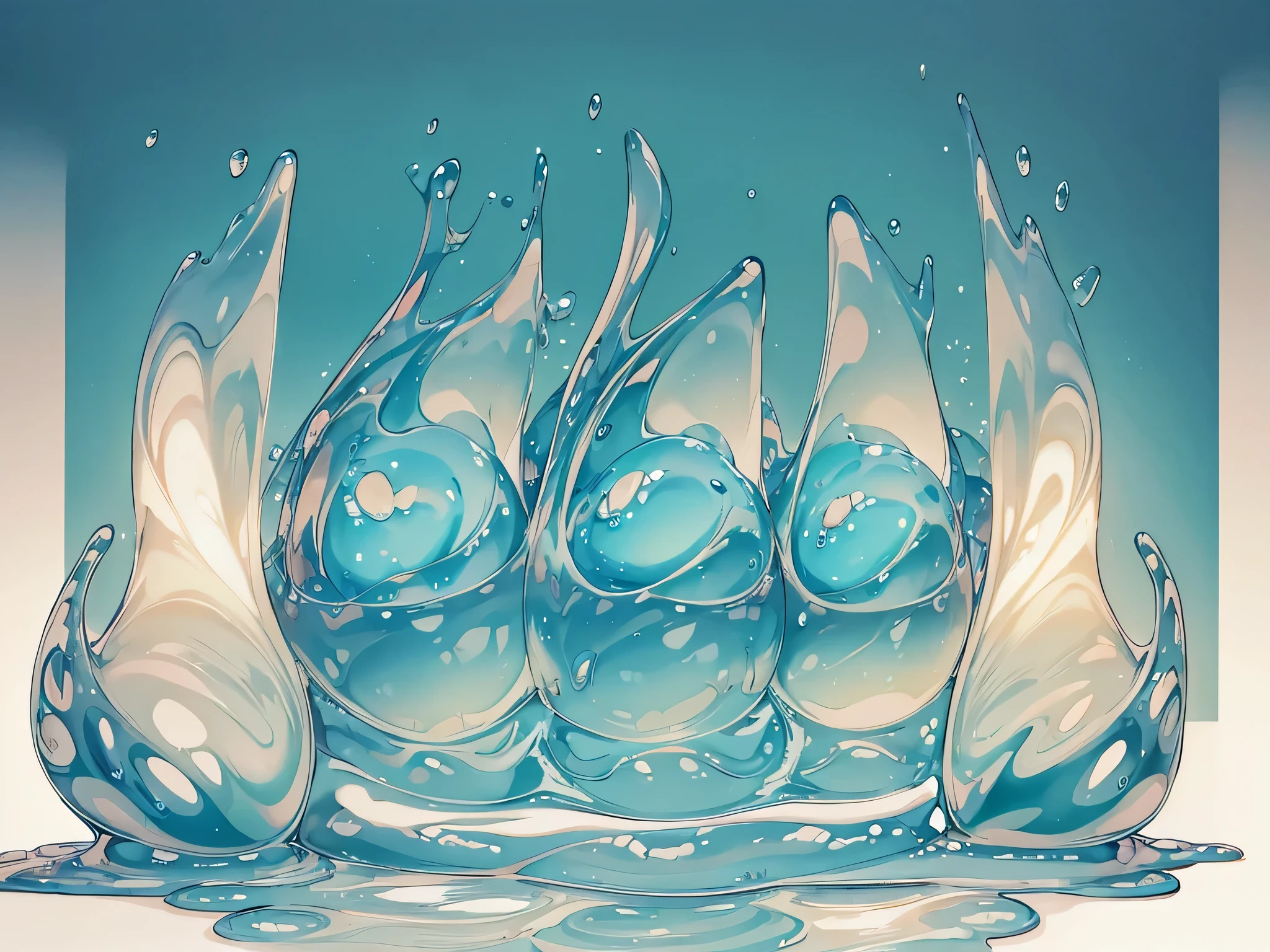  Slime Musume ,water色,cute, natural light,((( plain background,((((best quality))))))),Full of transparency, Detailed Details,Body made of slime,Big Breasts,１people,Shaking,water,
