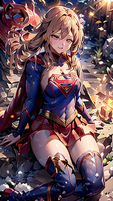  frozen supergirl  、 ((( perfect supergirl costume , S emblem on her chest 、Red long boots、 red cloak、 LONG SLEEVE COSTUME ))) 、frozen hair 、Frozen Body、 small ice cube 、Frozen masterpiece、 1 Beautiful Girl 、   beautiful eyes 、 Eyes Swollen 、  best quality、Veryレス、(reality:1.4)、  Movie Light  、Japan、 Asian Beauty 、South Korea、  beautiful skin  、Forward facing body、  playground equipment close-up  、(  super real )、(Very)、(8k)、( Very詳細に、 several people having fun together )、(Super detailed)、(Super detailed)、  snowy mountains、 snowfield on the right、 detail face、 bright light in front of the temple、 Professional Lighting、  stares at viewers、Looking straight ahead、Diagonal bangs、  brown hair、Nogizaka idol、South Koreaのアイドル、Fiery idol pose、age: 25、  supergirl cosplay  、  supergirl is frozen  、  supergirl is trapped in ice、  anatomically accurate 