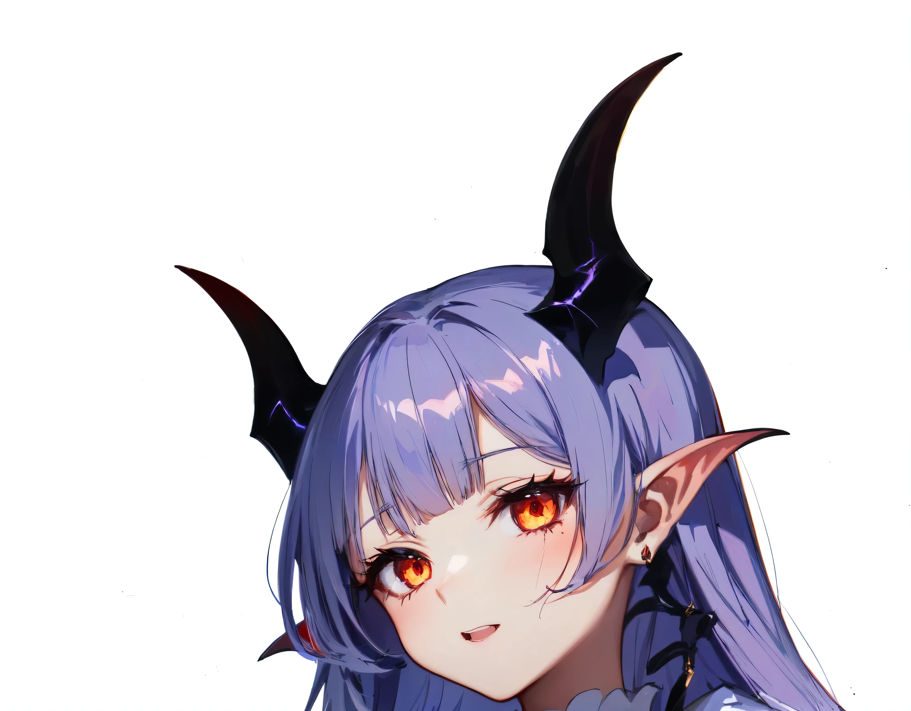anime girl With horns and purple hair with red eyes, demon anime girl , Devil Girl, portrait of Devil Girl, Kurai Mika Demon , Jess Mo, Female Devil Portrait , Expression, 魔罗恶魔, devious Expression, Appearance , 肖像恶魔半人半兽, Portrait of Dragon Girl, With horns, Succubus, Devil's Horns, beautiful Succubus