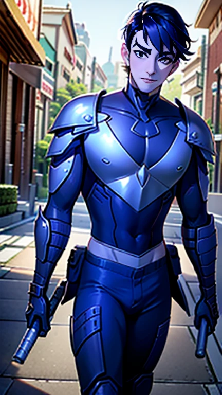 (   best quality ), (    best quality ), (    best quality ), (Overall view) Backstreets,  Japanese beautiful young young man with a cool and handsome face 18 years old,   nightwing armor   , 18 years old, 190cm、  thin waist ,    long bangs  , 