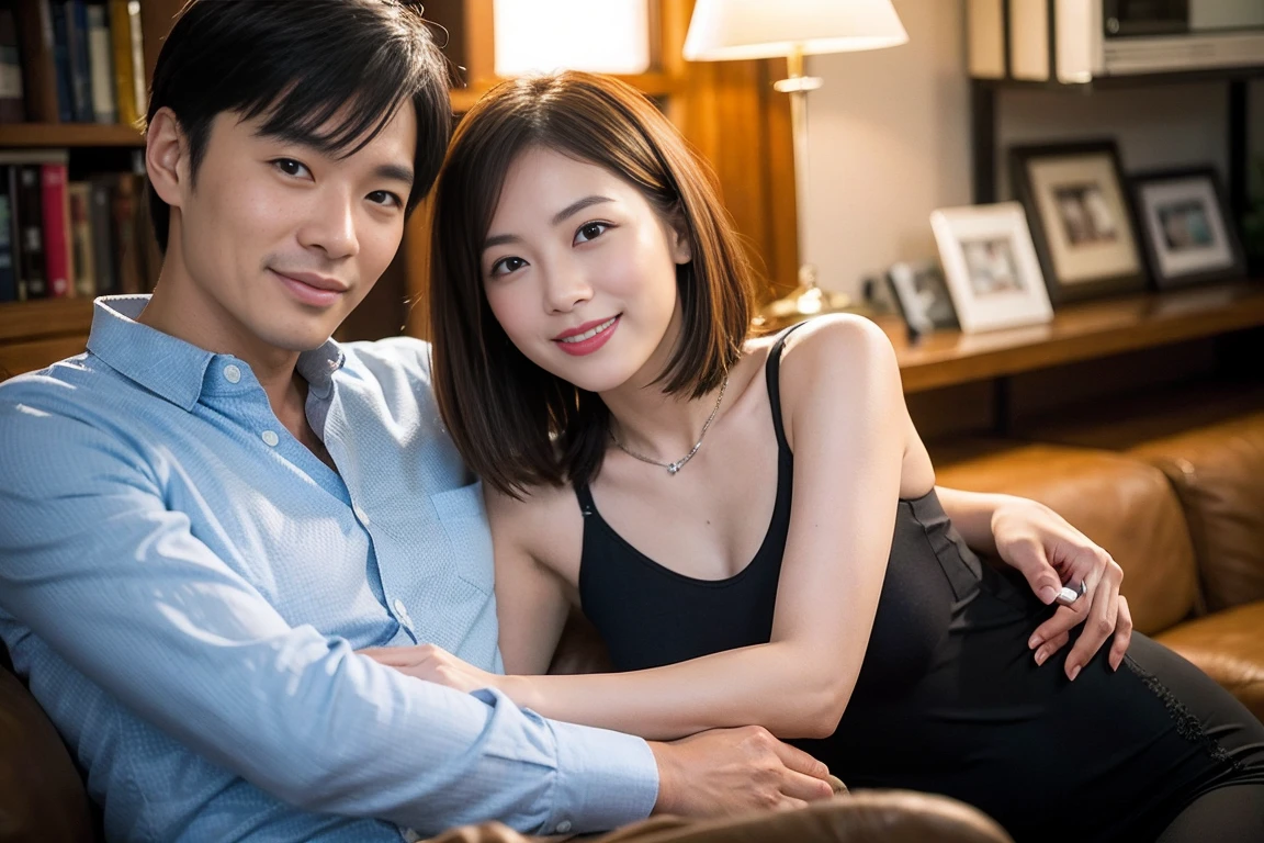 (masterpiece:1.1, Best Quality:1.1), (Photorealistic:1.3), (Bokeh), (High resolution, 8K wall paper), professional lighting, cinematic lighting, (1 Asian women, 1 young boy:1.35), (Hyper derailed 40age female face:1.3, Ultra-realistic mature skin texture:1.3, Detailed eyes:1.15), (ultra massive tits, ultra Huge , super huge cleavages, ultra huge breasts), (Realistic wrinkles:1.5, Realistic 40 year old sexy mother:1.8, long hair), (She lives in an messy abandoned hut with 10age son:1.8, Full body shot:1.1), (nude:1.3), (She is sitting on a messy sofa besides 10age son:1.85, She holds & hugs 10age son scene:1.8),