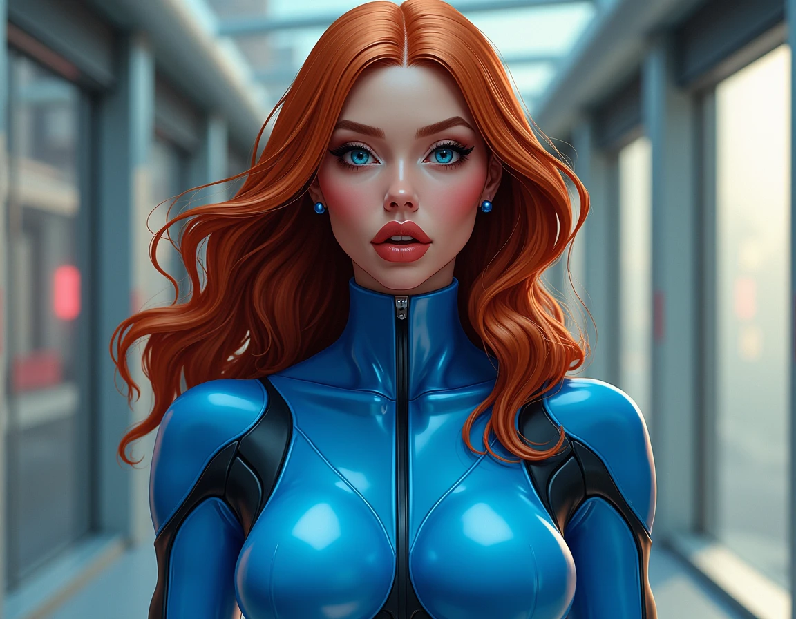 ((full blue body fully covered with many scales)), New York, time square, beautiful, long red hair, menacing pose, ((full blue body fully covered with many scales)), Mystique, from Marvel's X-Men, is a shapeshifting mutant (with all-blue skin fully covered with many scales) and the ability to shapeshift into anyone. Known for her mysterious nature and complex morality, she is sex, a spy and skilled manipulator. intriguing figure, she murders. Her determination, cunning and complex connections make her an intriguing and multifaceted figure. (best quality: 1.0), (Ultra Highres: 1.0), highly detailed face and eyes, (photorealistic: 1.2)