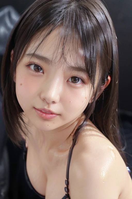 nsfw、High-quality images, masterpiece,   Detailed Hair Texture  ,   detailed skin texture , Detailed fabric texture, 8k,  Add fabric details,  very detailed skin texture,  Super detailed photos, Skin pores, Portrait of a Girl,  micro bikini,　((、Slimed、 flat body 、)) 、(Pitch black background)、 cool face 、 cute faces of high school students 、Drill Hair