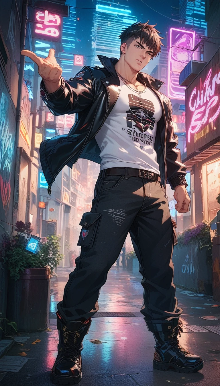 thief man,(((1man))),((anime man with stylish short hair walking down the street)),

(((1male,man,handsome man,male,male gender,male focus))),

((short red hair,detailed hair,highly detailed hair,red hair,dyed interior hair,colored inner hair)),(((lustrous skin:1.5,tanned skin,bright skin: 1.5,skin tanned,shiny skin,very shiny skin,shiny body))),((detailed eyes,perfect eyes,rainbow glows ultra-detailed orange brown eyes:1.1,gradient eyes:1,finely detailed beautiful eyes:1,symmetrical eyes:1,big highlight on eyes:1.2)),man chest,handsome face,((muscular)),((hand consists of a short thumb and four fingers,a hand with only five fingers,reference to the hand)),

alluring look,nsfw,

(((bare chest))),elegant white pants,((bulge in pants)),((elegant thief outfit)),(wearing a elegant thief outfit:1.3,thief clothes),(detailed outfit,detailed clothes),

(dynamic pose:1.0),solo focus,((evil smile,evil look)),centered,scale to fit dimensions,Rule of thirds,

outdoors, ((night view)), (cyberpunk night street Background: 1.5,dark sky,alleyway,lonely alley,thick clouds, detailed background:1.25),

(best quality), (high resolution), (sharp focus), (ultra detailed), (extremely detailed), (extremely high quality artwork), 8k_wallpaper, (extremely detailed CG 8k),(very fine 8K CG), ((hyper super ultra detailed perfect piece)), flawless, (((masterpiece))), illustration, vibrant colors,  (intricate), High contrast, Selective lighting, Double exposure, HDR (High Dynamic Range), Post-processing, Background blur,