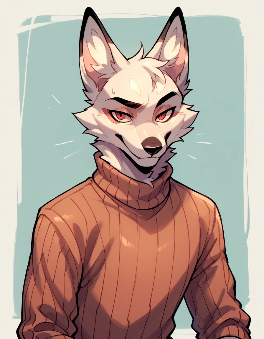 Furry kitsune Male red pupils , neck tuft ,Sweater 