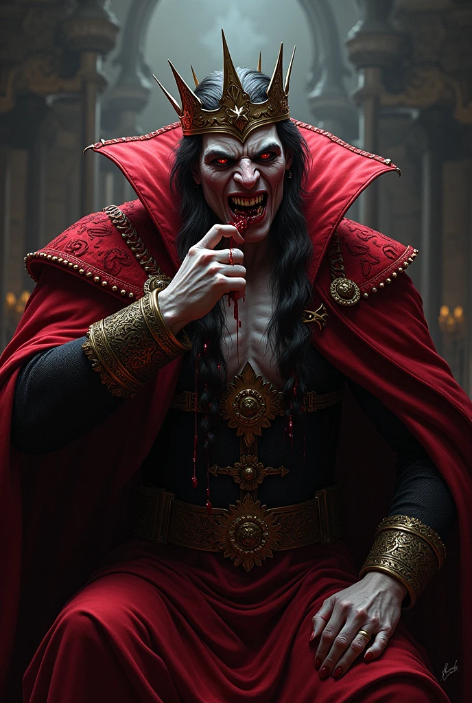 The main character wears a costume and has a body similar to Song Jin Woo in Solo Leveling. The main character has a cold and cold-blooded personality and face, and a slightly sly smile Sitting on a throne with a striking appearance, it has the highlight of being magnificent and resembling a shadow in Solo Leveling.