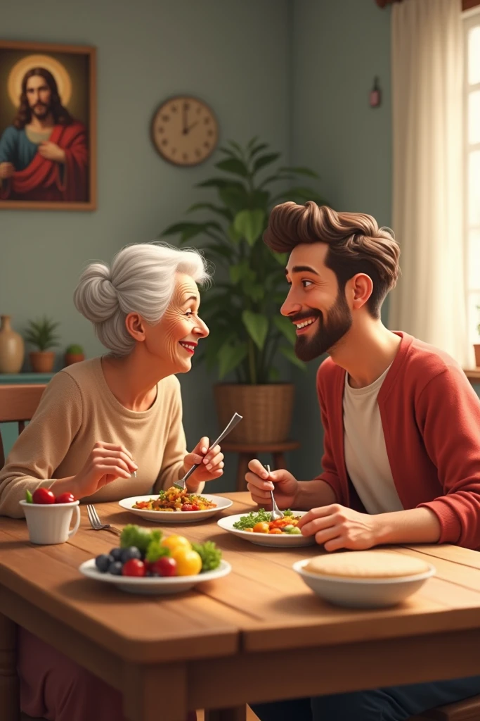 Manuel and Rosa laughing together in a restaurant 