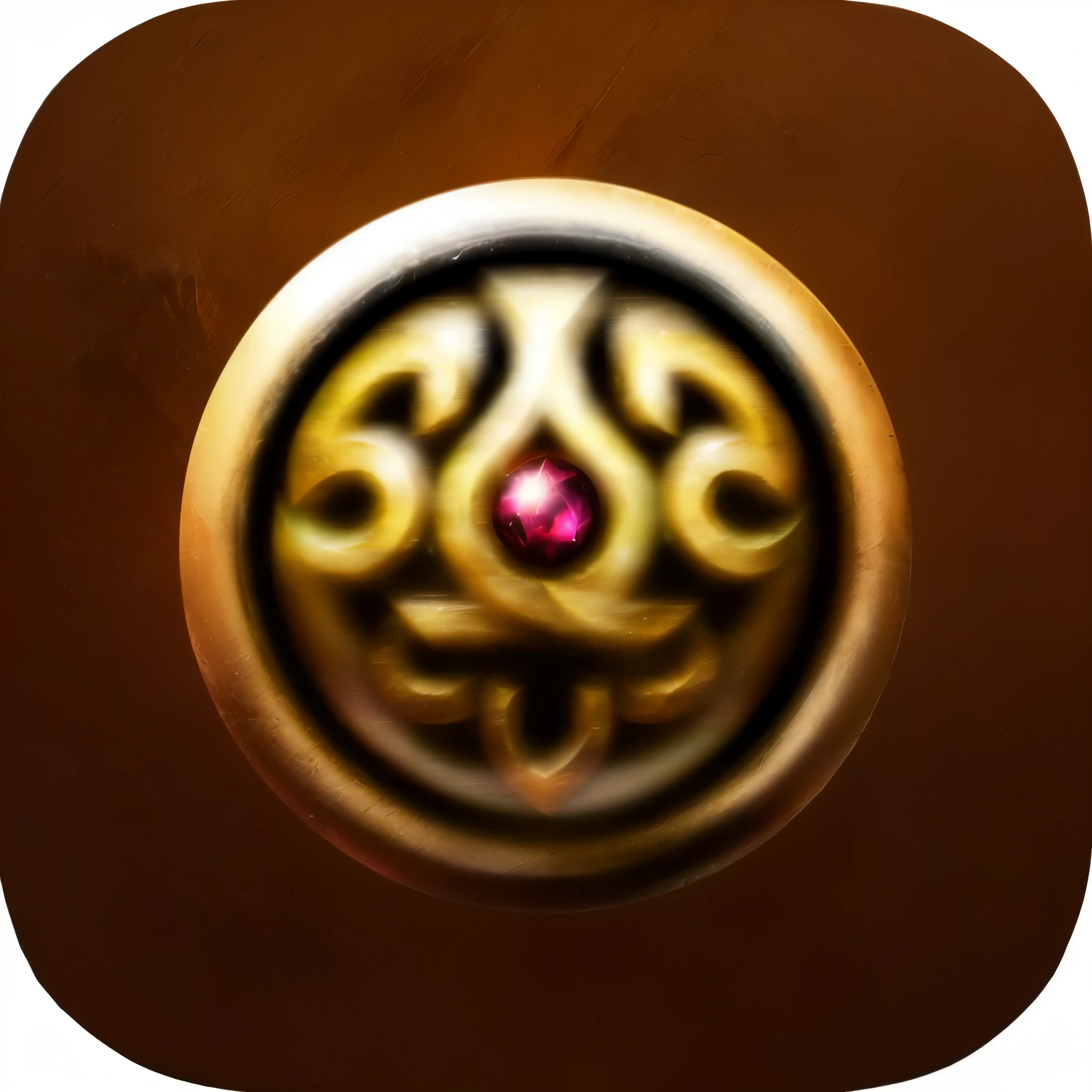 Redspell Icon A close up of a gold and red button with a red stone - SeaArt AI