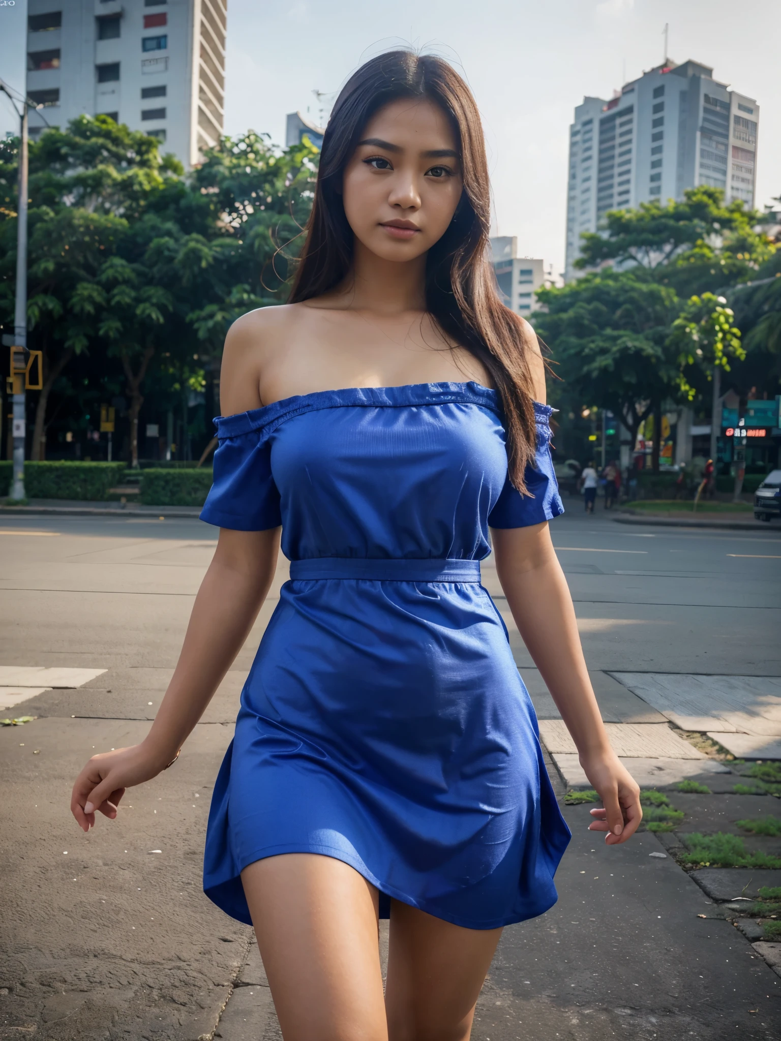 photo shoot, park, armani designer dress with pattern, woman anahenao