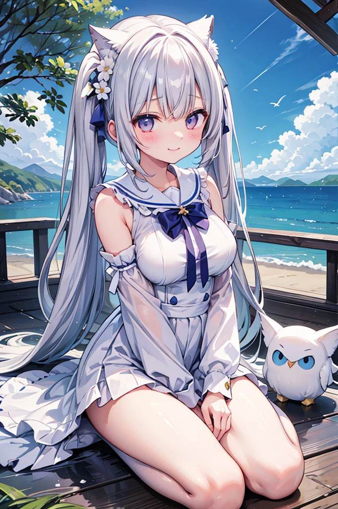 {{alone}}, {{best quality}}, {{masterpiece}}, Very detailed wallpaper, delicate face, Beautiful detailed streets, beautiful detailed sky, railing, City, cloud, shadow, {Long loose hair}, {{white shirt under black robe}}, {white collar shirt}, Medium ruffled skirt, {{Royal blue skirt with white edges}}, Beautiful and delicate eyes, {{bare shoulders}}, {{witch hat}}, pendant on hat tip, {{{whole body}}}, high resolution,High heel,Look though,wet clothes