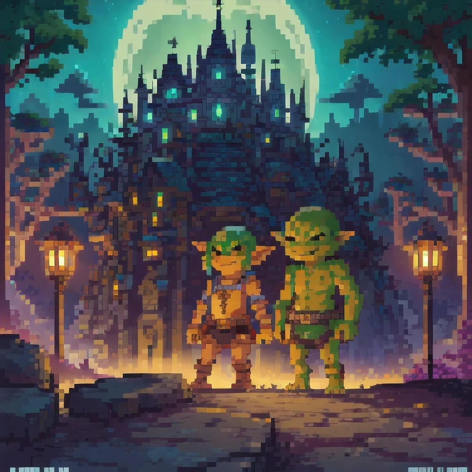 ((Goblins City : 1.5)), (masterpiece), ( is the best quality: 1.0), ( Ultra High Resolution : 1.0), Detailed illustrations, Detailed Scenery , vibrant colors goblins walking through the city, 8k, night, Moon Clouds , ((magic, beautiful , Trees: 1.4 )), (( is the best quality, vibrant , 32k Clear Lighting Effects )).