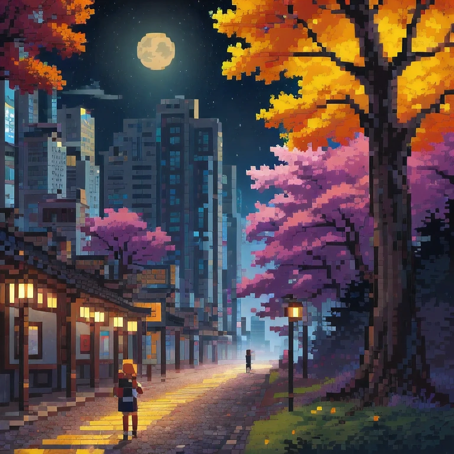 ((紫粉 City : 1.5)), (masterpiece), ( is the best quality: 1.0), ( Ultra High Resolution : 1.0), Detailed illustrations, Detailed Scenery , vibrant colors 紫粉 walking through the city, 8 K, night, Moon Clouds , ((magic, beautiful , Trees: 1.4 )), (( is the best quality, vibrant , 32 k Clear Lighting Effects )).
