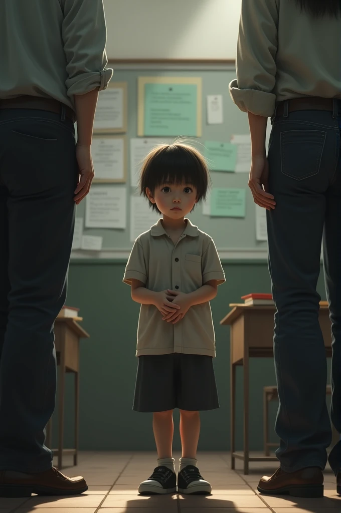 There was a little boy peeking outside the classroom watching others read --auto --s2