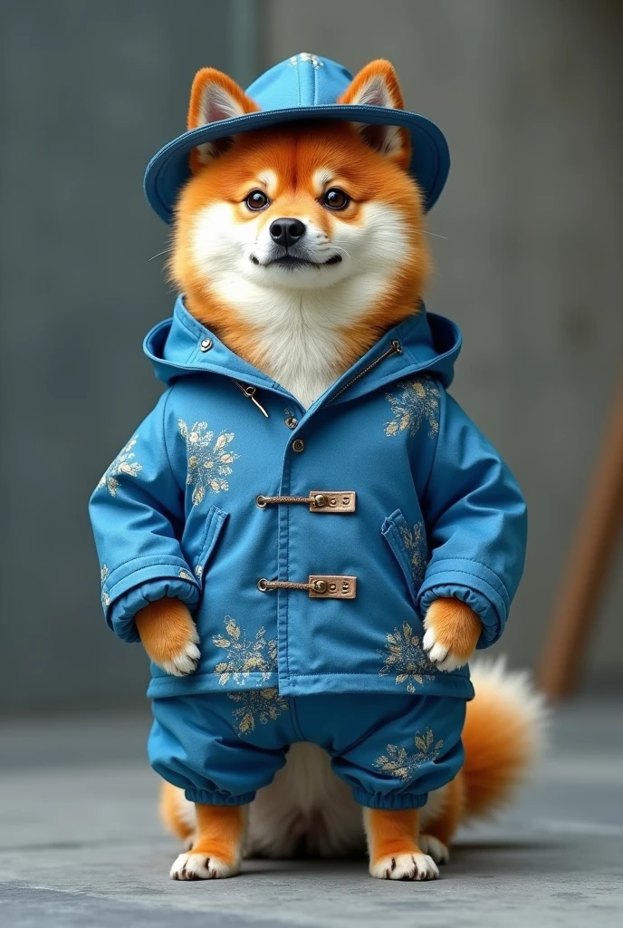 I want shiba dog wearing a rain clothes
I want fashionable style and color blue
I want more than Thai design
I like this picture but wearing a hat